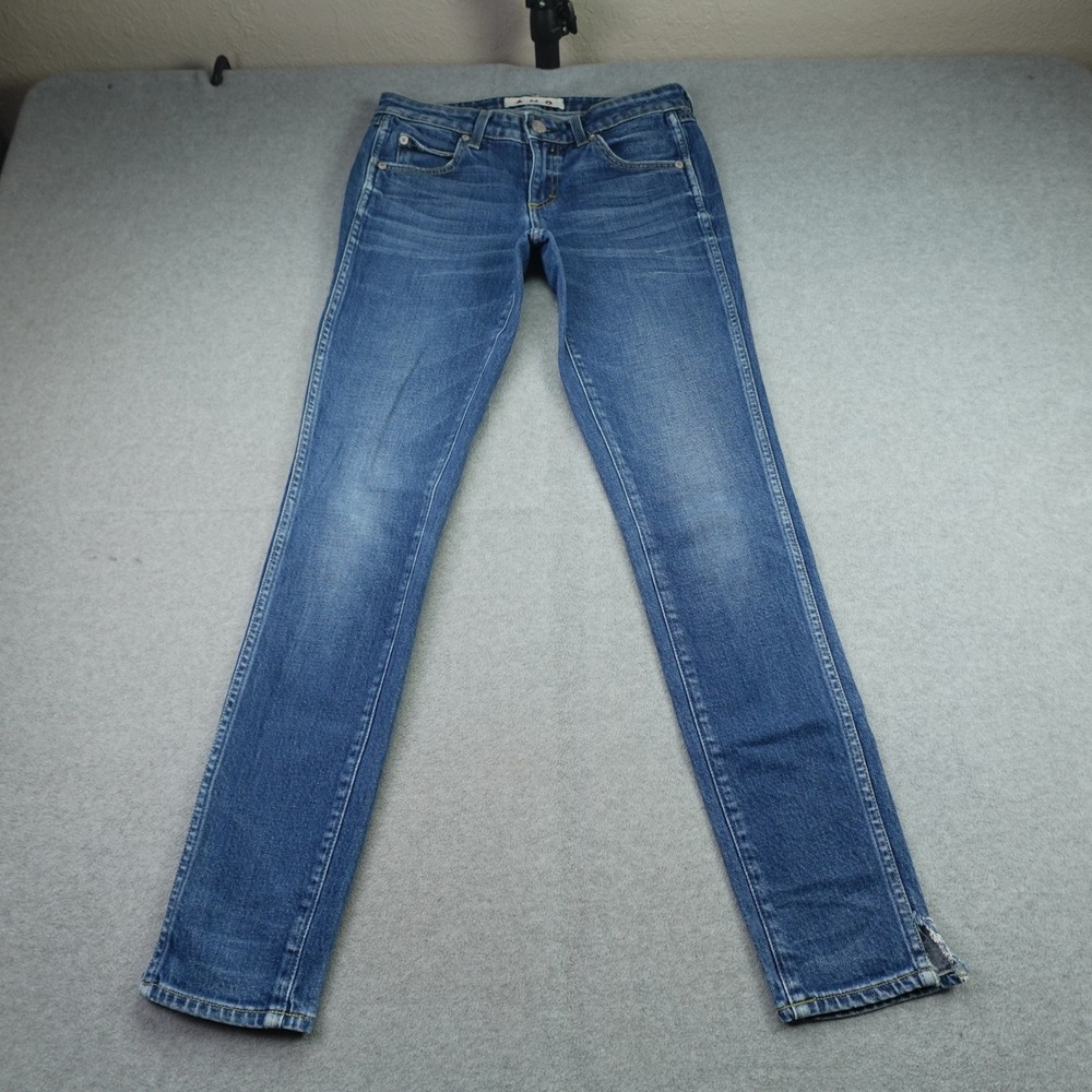 AMO Jeans Womens 25 Blue Stix Low Rise Skinny Distressed Hem Denim